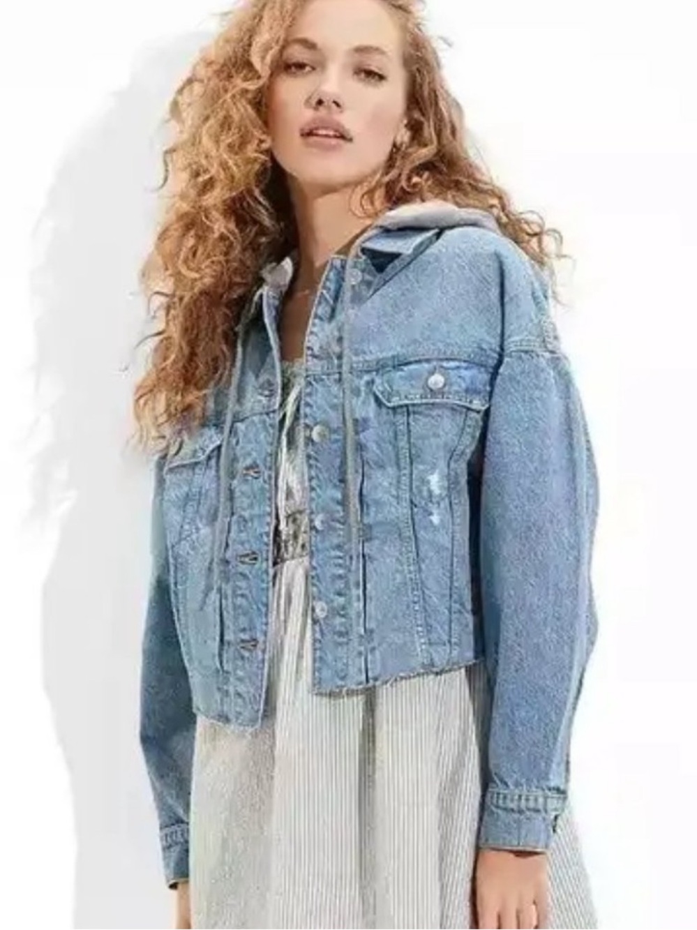 American Eagle Cropped Hooded Denim Jacket